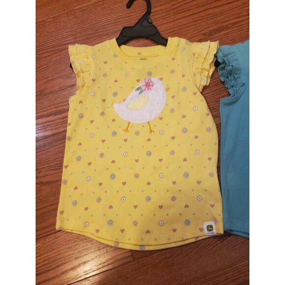 John Deere Girls Sz 3T Ruffle Short Sleeve Shirts (2) Yellow Blue Spring Cotton - Picture 5 of 10